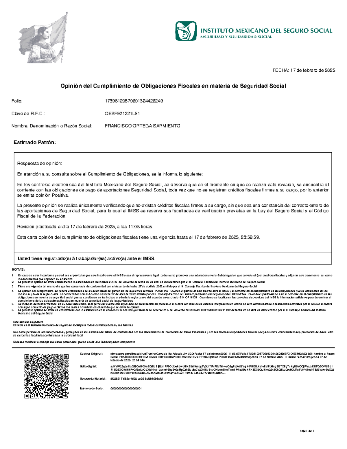 Muestra de Opinión de Cumplimiento (IMSS)